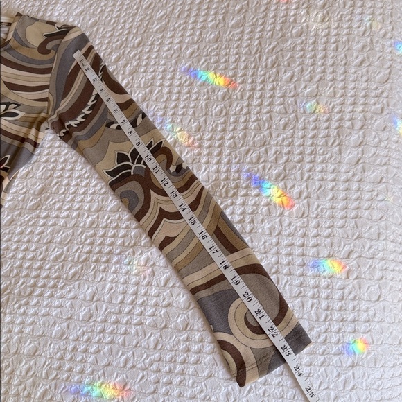 Zara Retro Abstract Print Midi Dress M Brown Gray Long Sleeve Stretch Jersey EUC - Picture 8 of 11